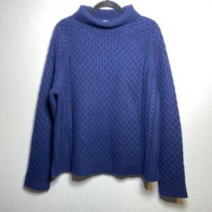 ED Blue Cable Knit‎ Turtleneck Sweater Womens XL Wool Cashmere Blend Old Money